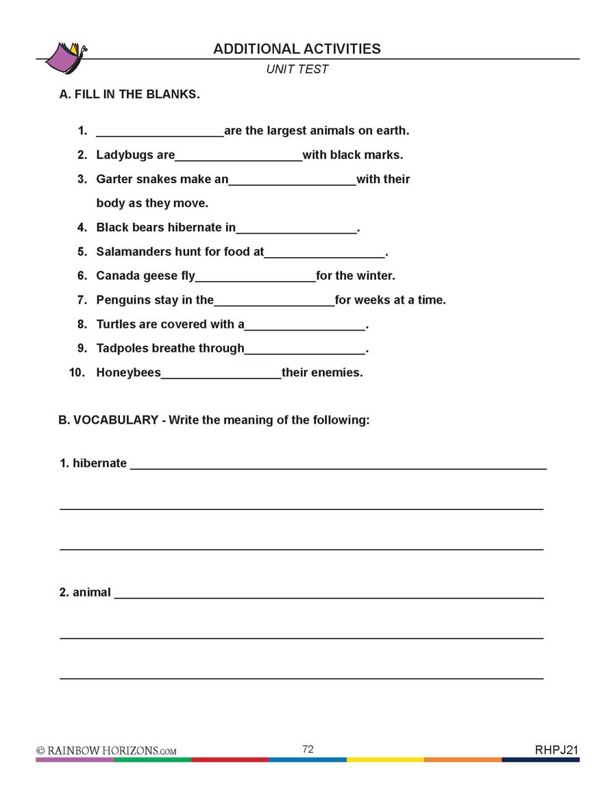 Animal Life Cycles Unit Test WORKSHEET Grades 2 To 3 EBook 