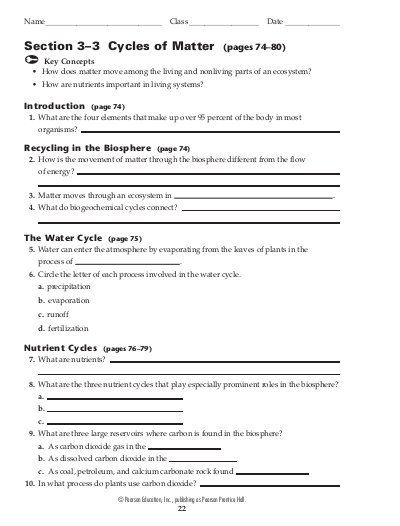 Biogeochemical Cycles Worksheet Answer Key