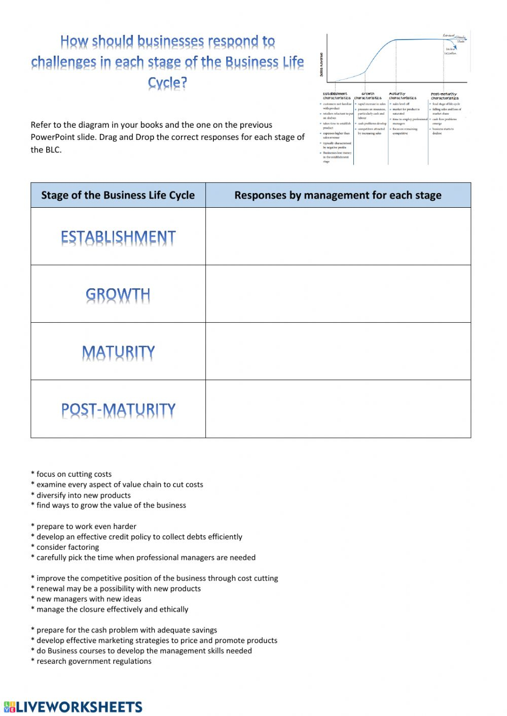 Business Life Cycle Strategies For Each Stage Interactive Worksheet