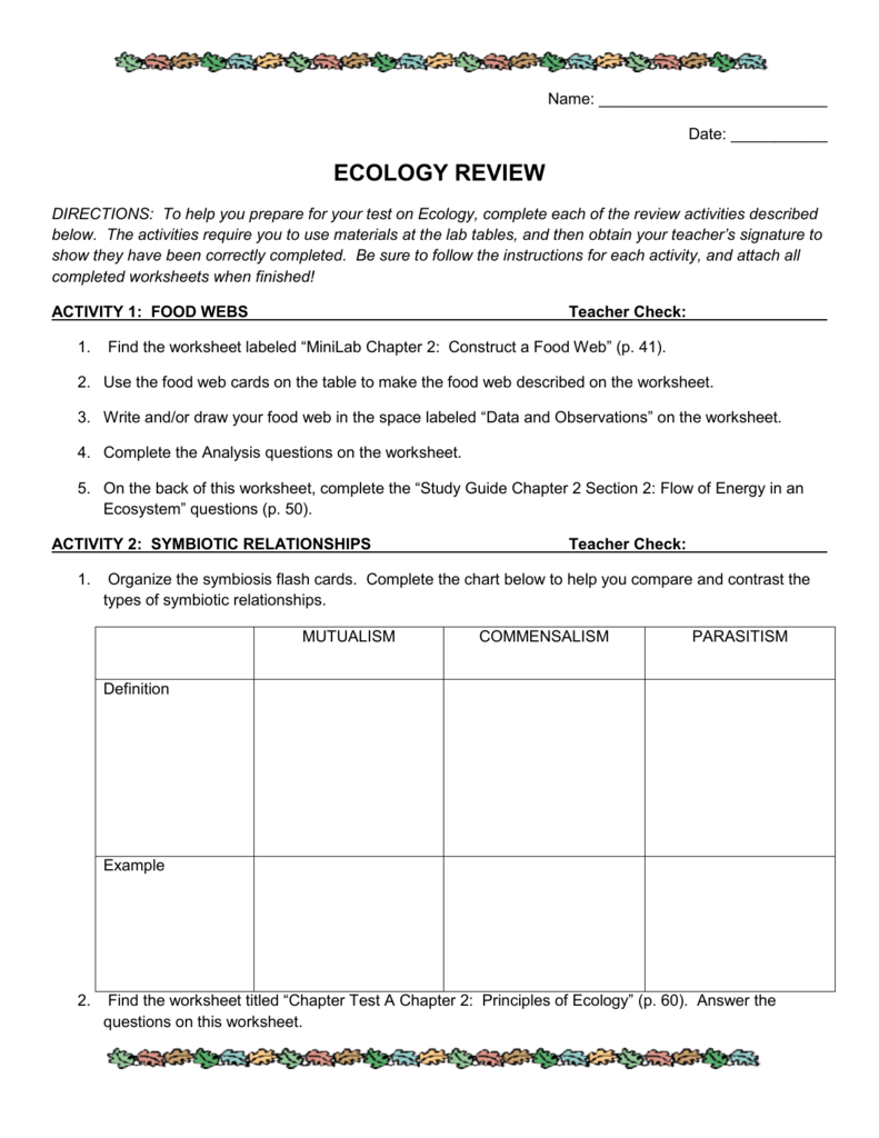 Chapter 2 Principles Of Ecology Worksheet Escolagersonalvesgui