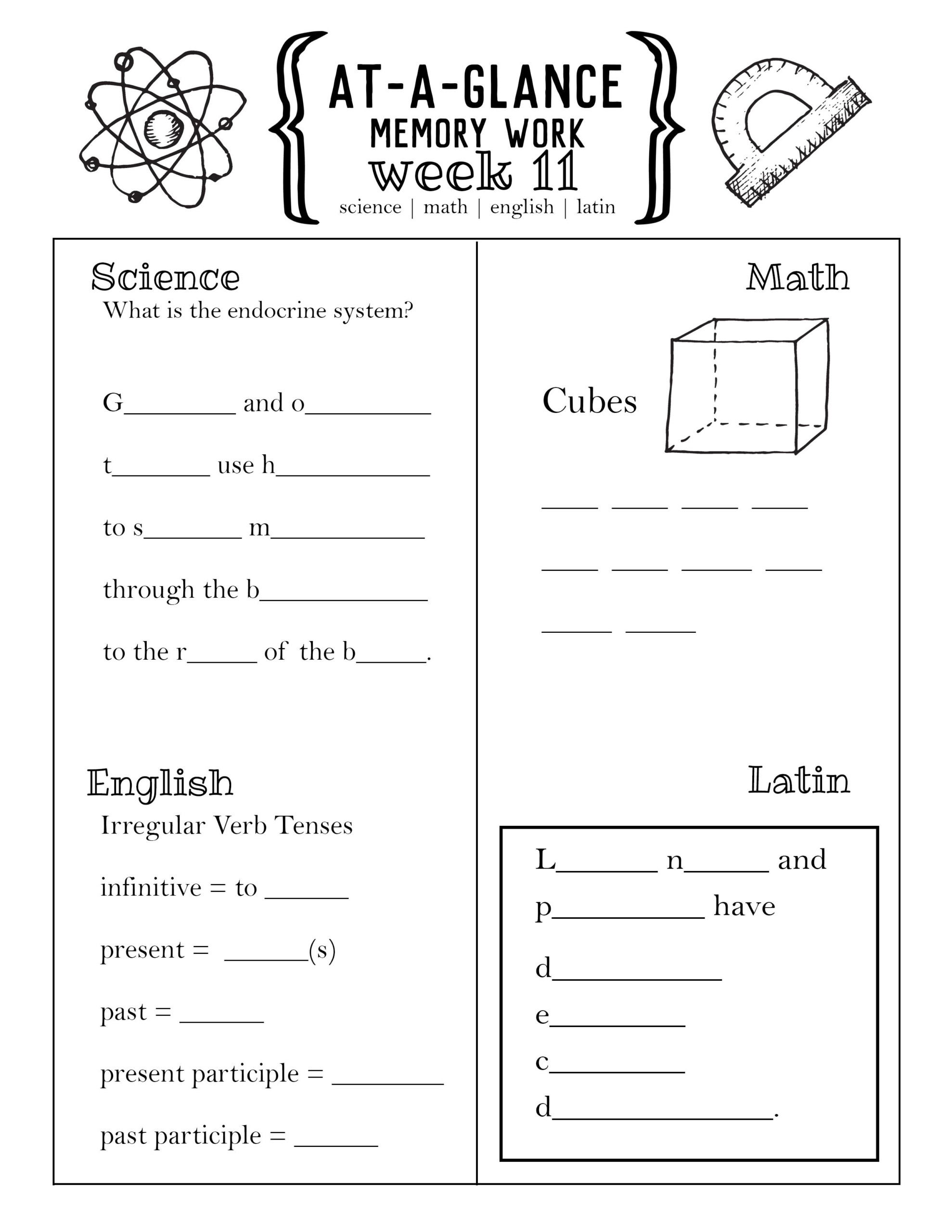 Cycle 3 At A Glance Memory Worksheets PDF Classical Conversations 