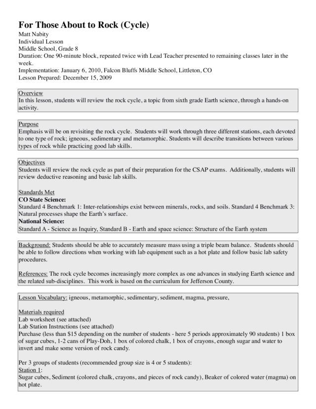 For Those About To Rock Cycle 8th Grade Lesson Plan Rock Cycle 