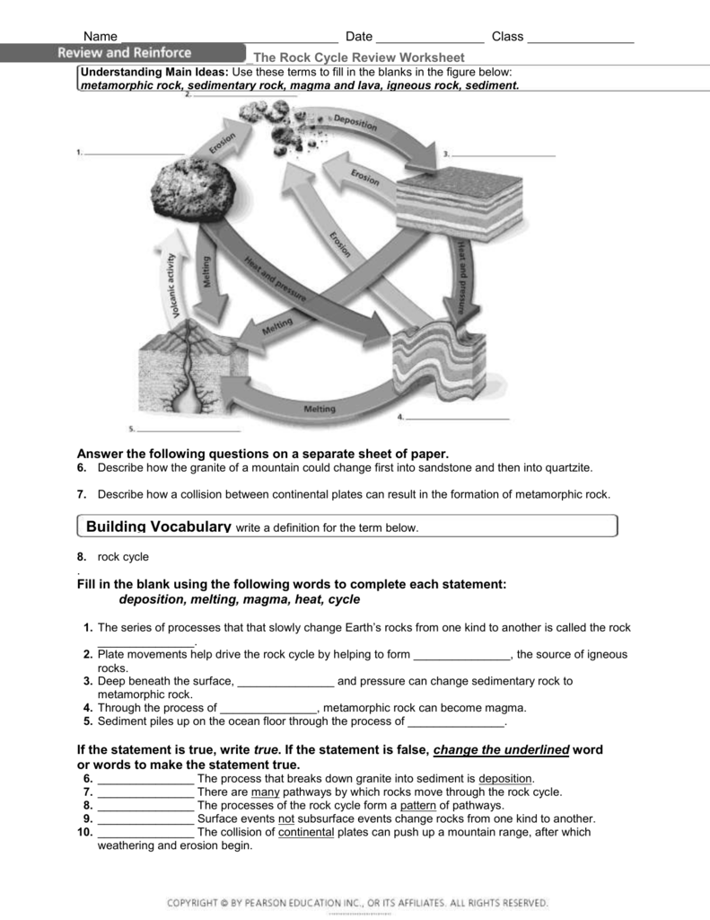 Name Date Class The Rock Cycle Review Worksheet Answer The