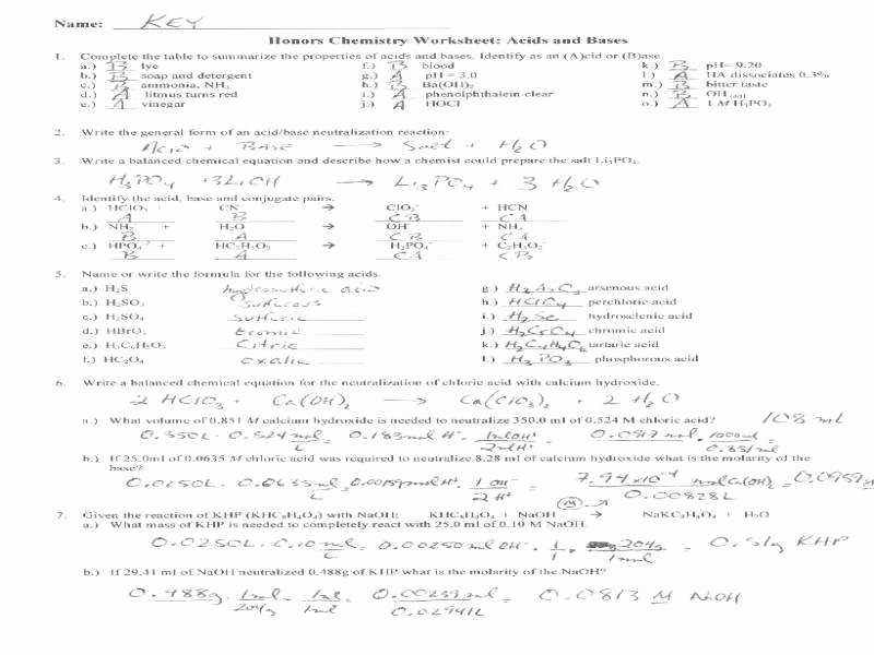Neutralization Reaction Worksheet Acid And Bases Neutralisation