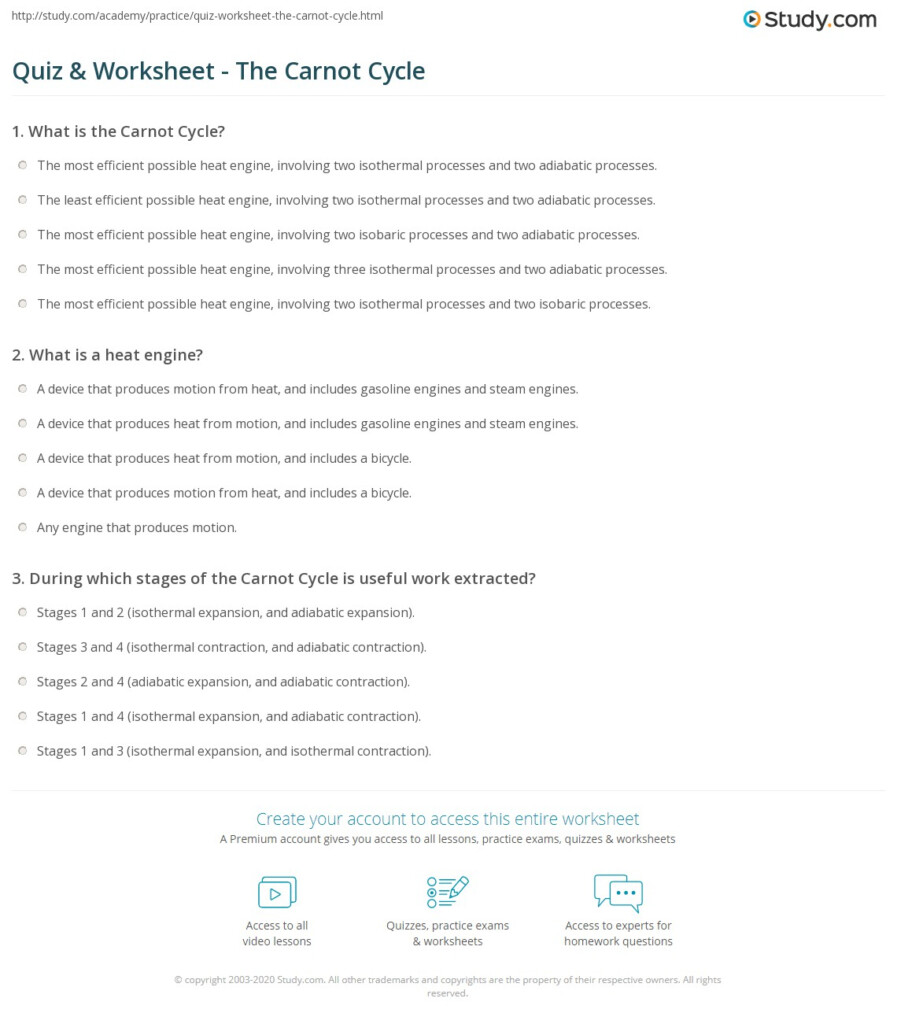 Quiz Worksheet The Carnot Cycle Study