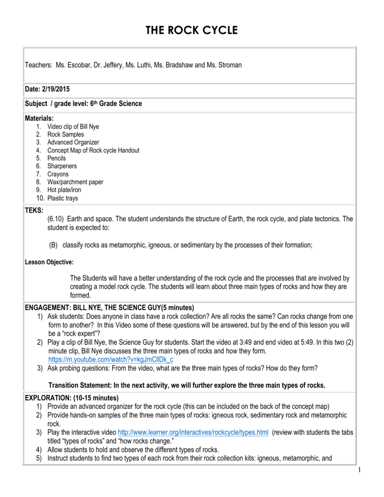 Rock Cycle Lesson Plan