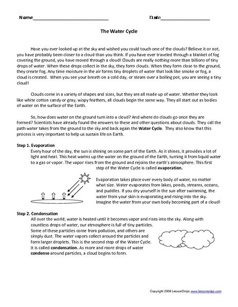 The Water Cycle 5th 8th Grade Worksheet Water Cycle Water Cycle
