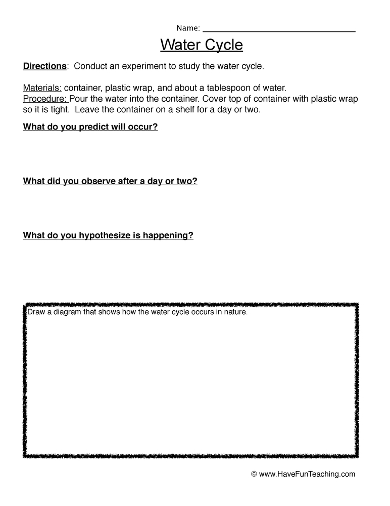 Water Cycle Experiment Worksheet Have Fun Teaching