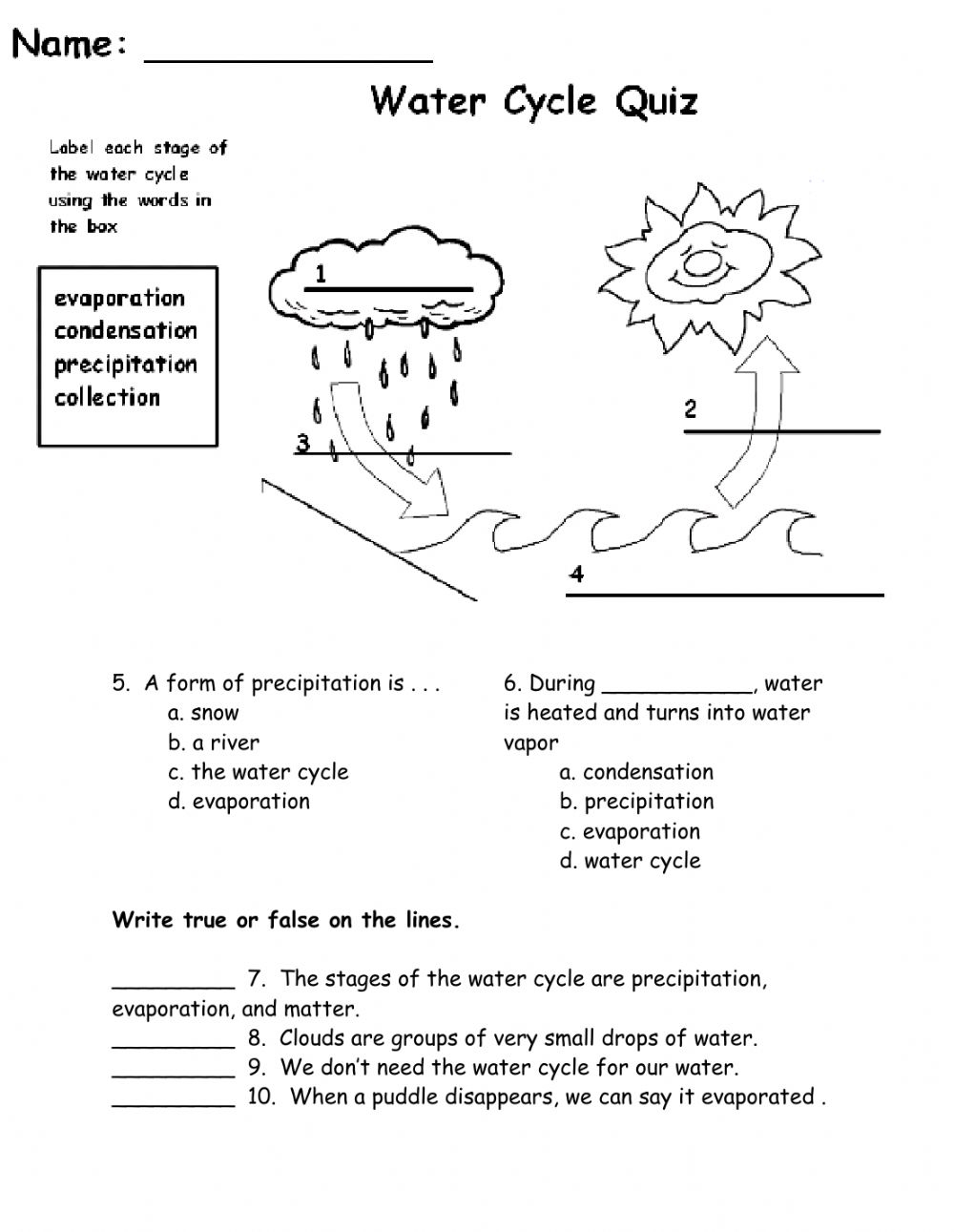 Water Cycle Interactive Activity For Grade 2