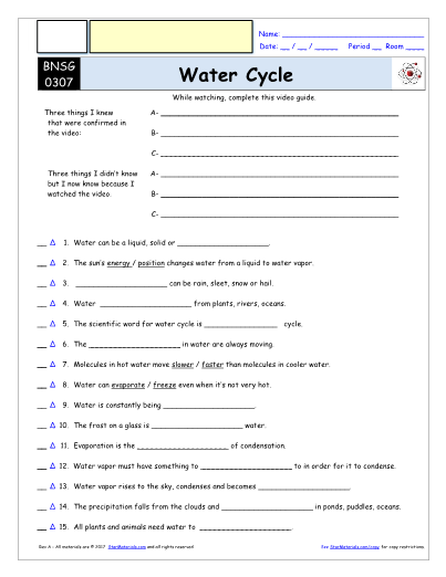 Worksheet For Bill Nye Water Cycle Video Differentiated Worksheet 