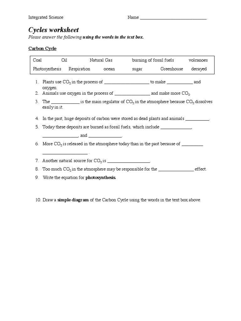 20 Integrated Science Cycles Worksheet Answers Worksheet From Home