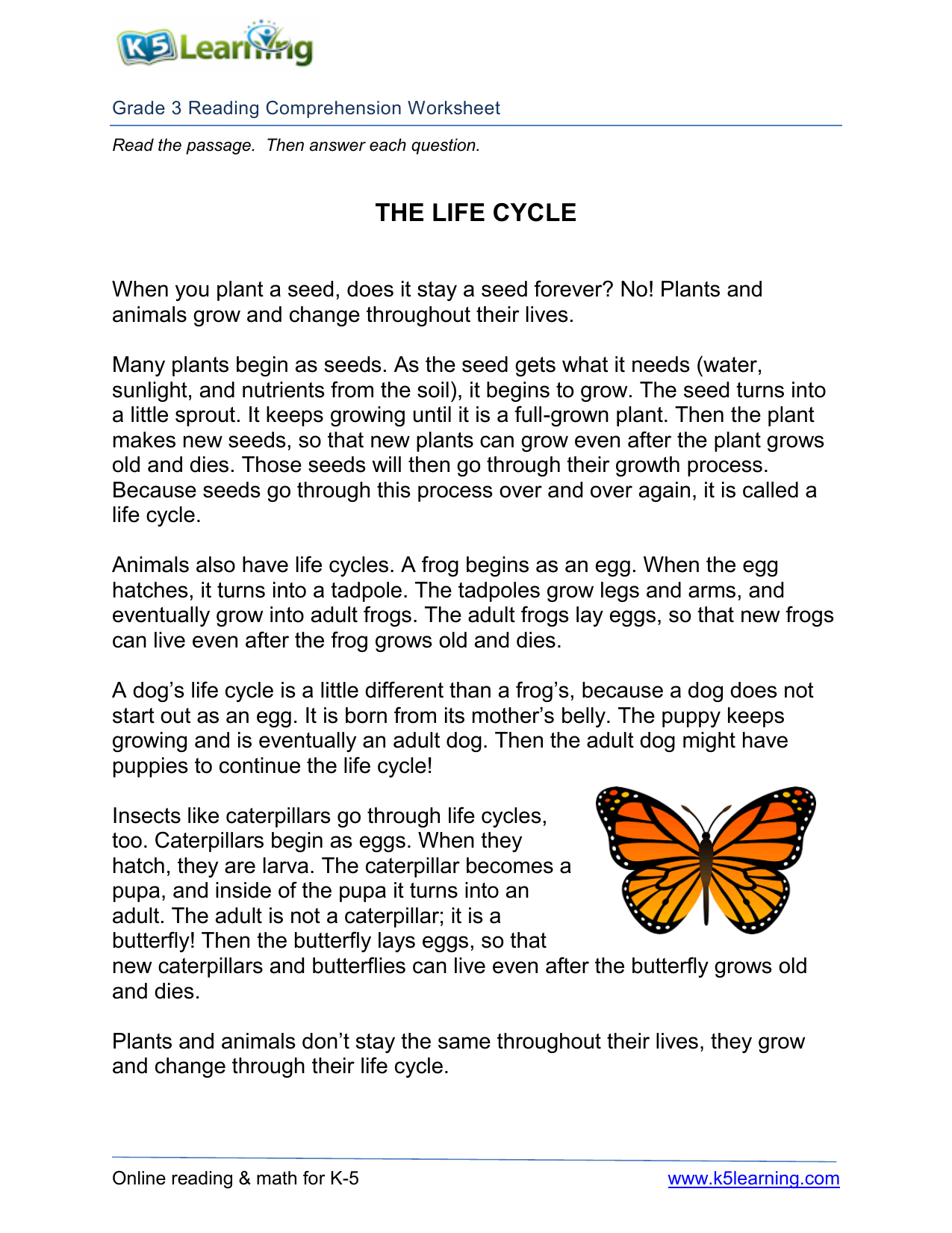 3rd grade 3 reading life cycle