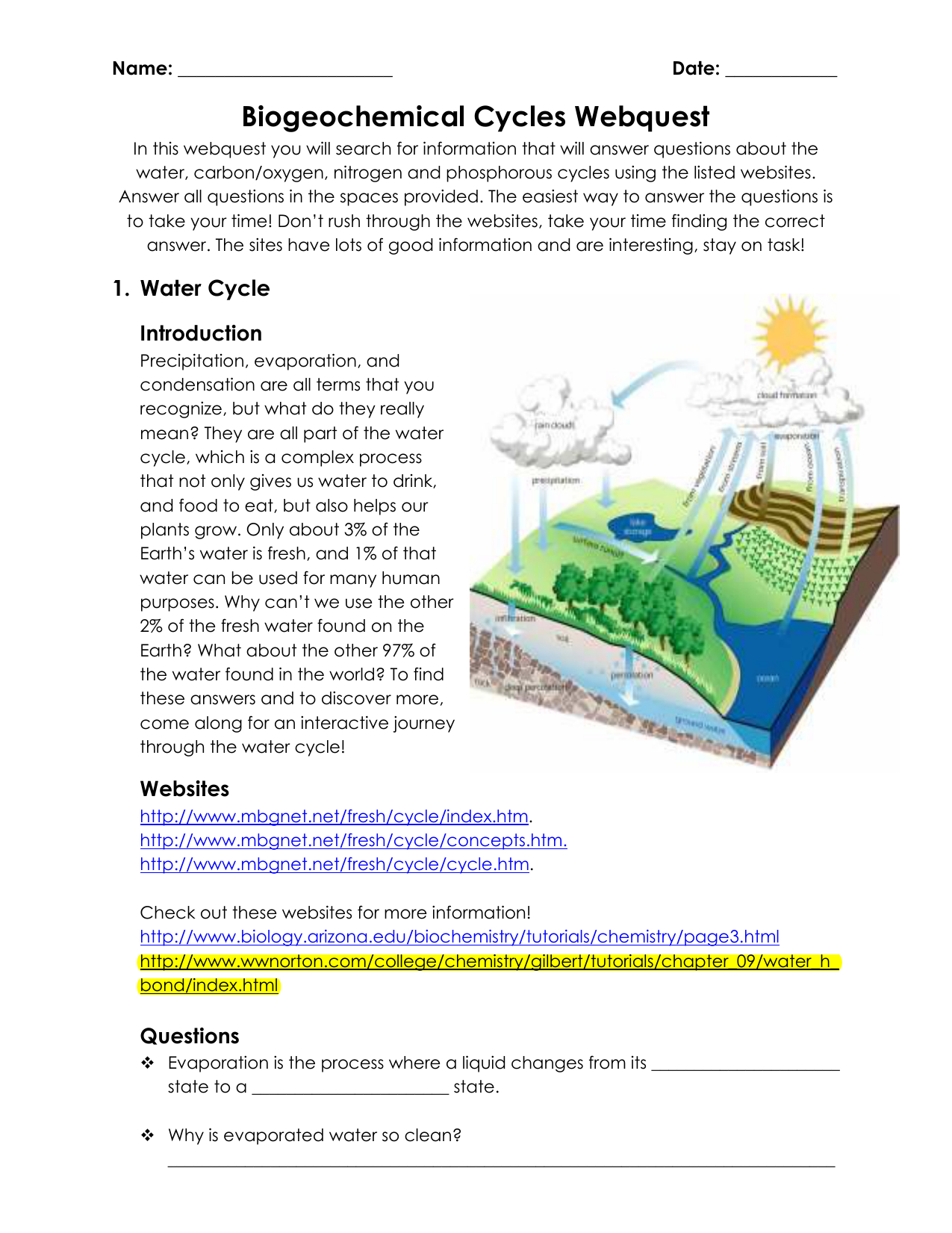 Biogeochemical Cycles Webquest Db excel