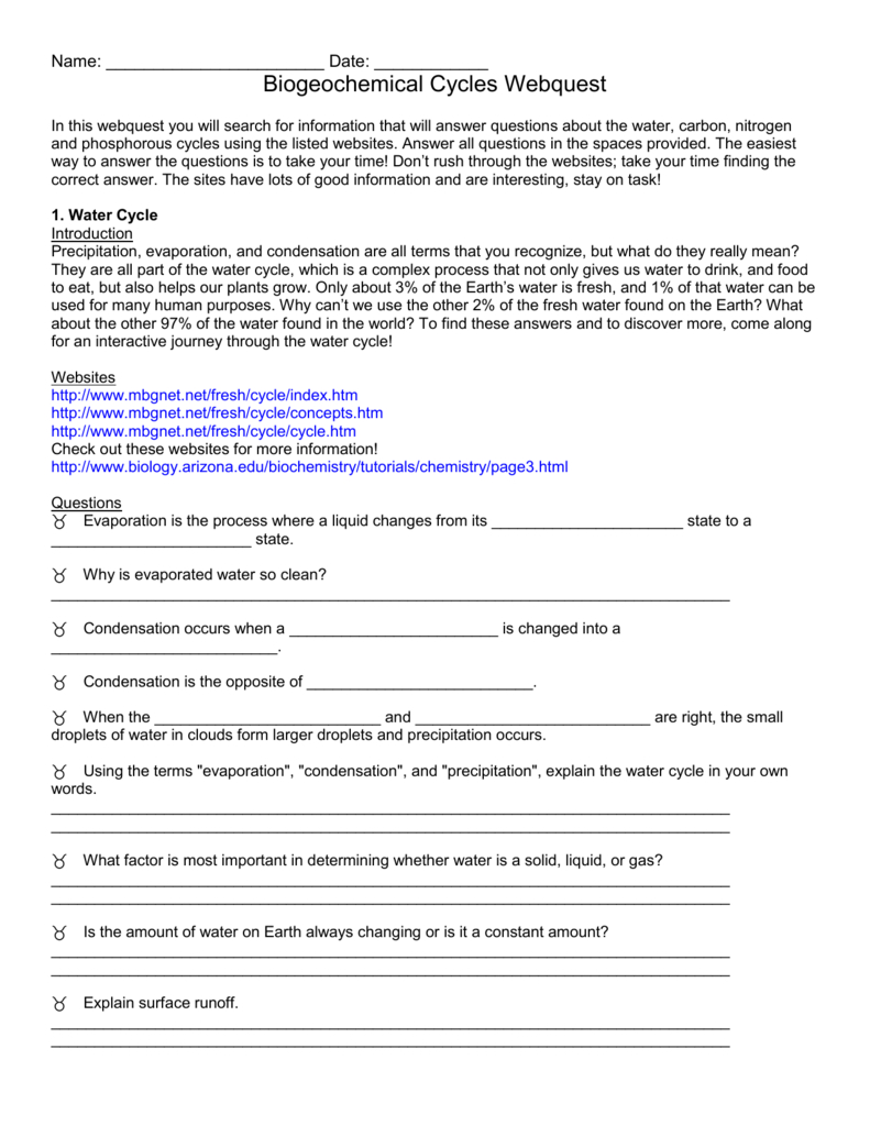 Biogeochemical Cycles Worksheet Answer Key Db excel