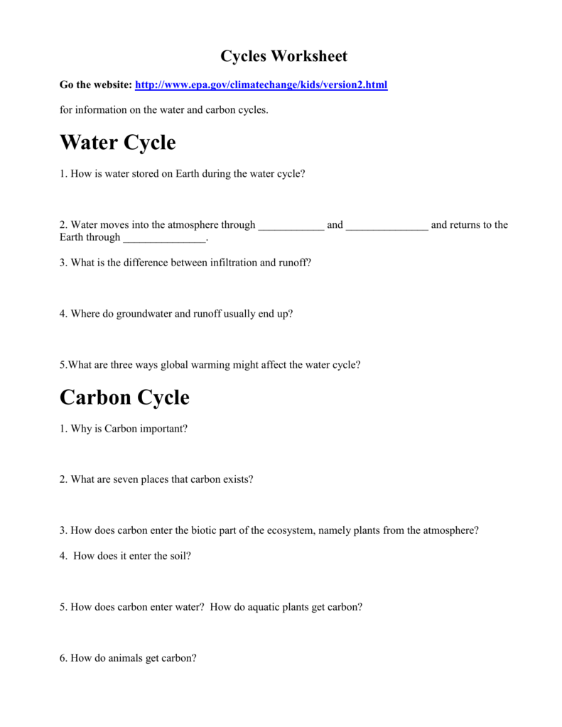 Biogeochemical Cycles Worksheet Answers Word Worksheet