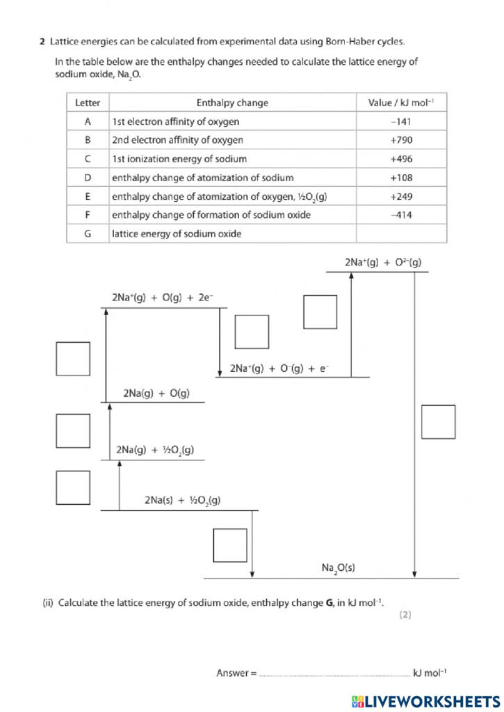 Born Haber Cycle With Calculation Worksheet