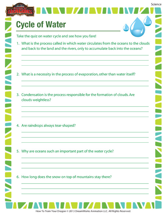 Cycle Of Water Science Worksheet For 4th Grade