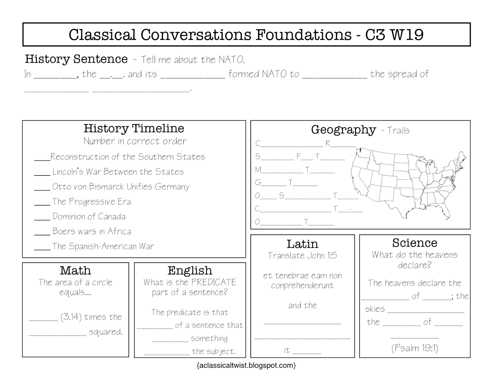 Homeschooling With A Classical Twist Cycle 3 Week 19 Review Sheets 