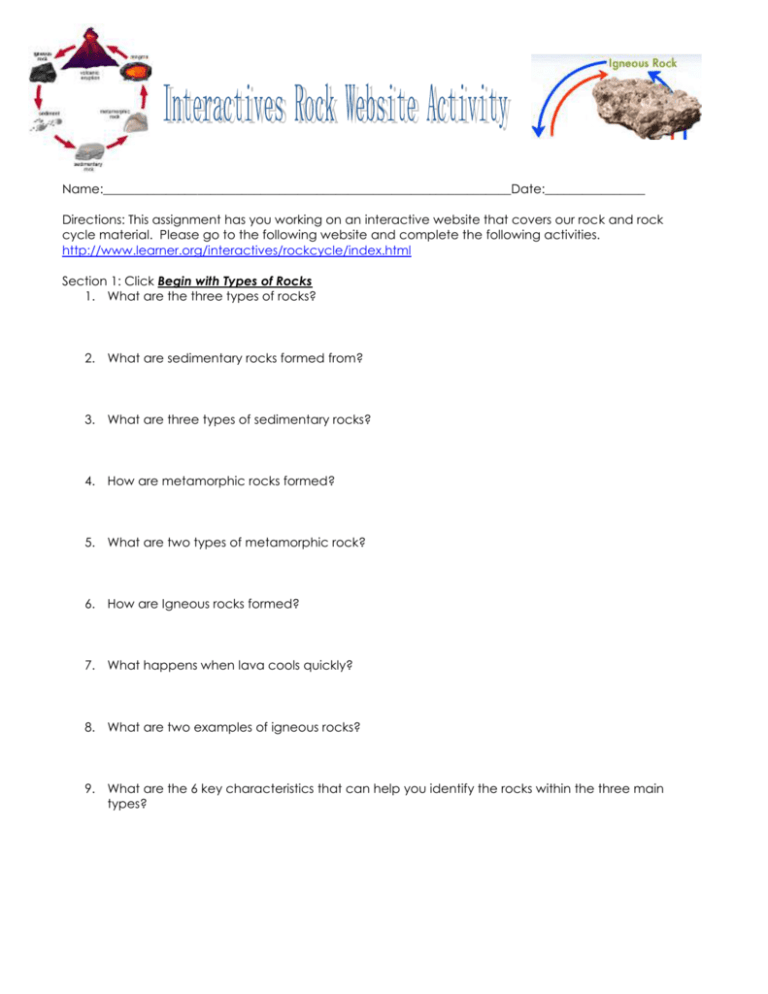 Interactives Rock Website Activity Name Directions This