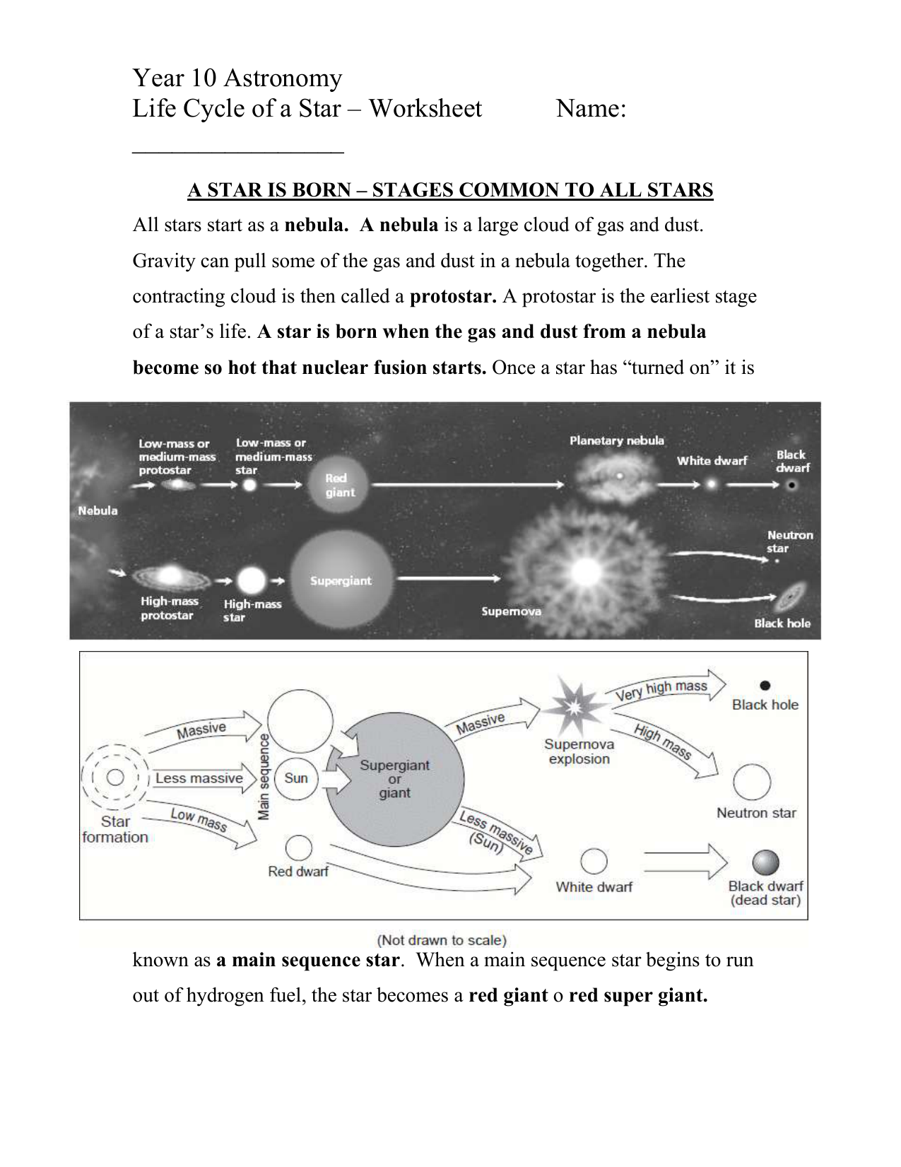 Life Cycle Of Stars Worksheet2