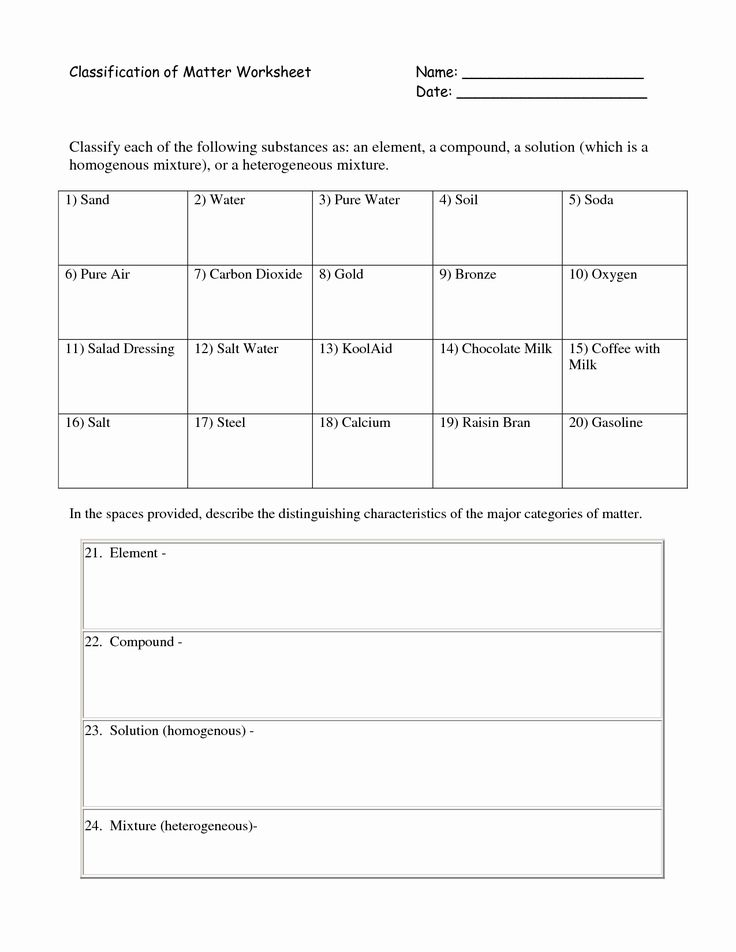 Properties Of Matter Worksheet Answers