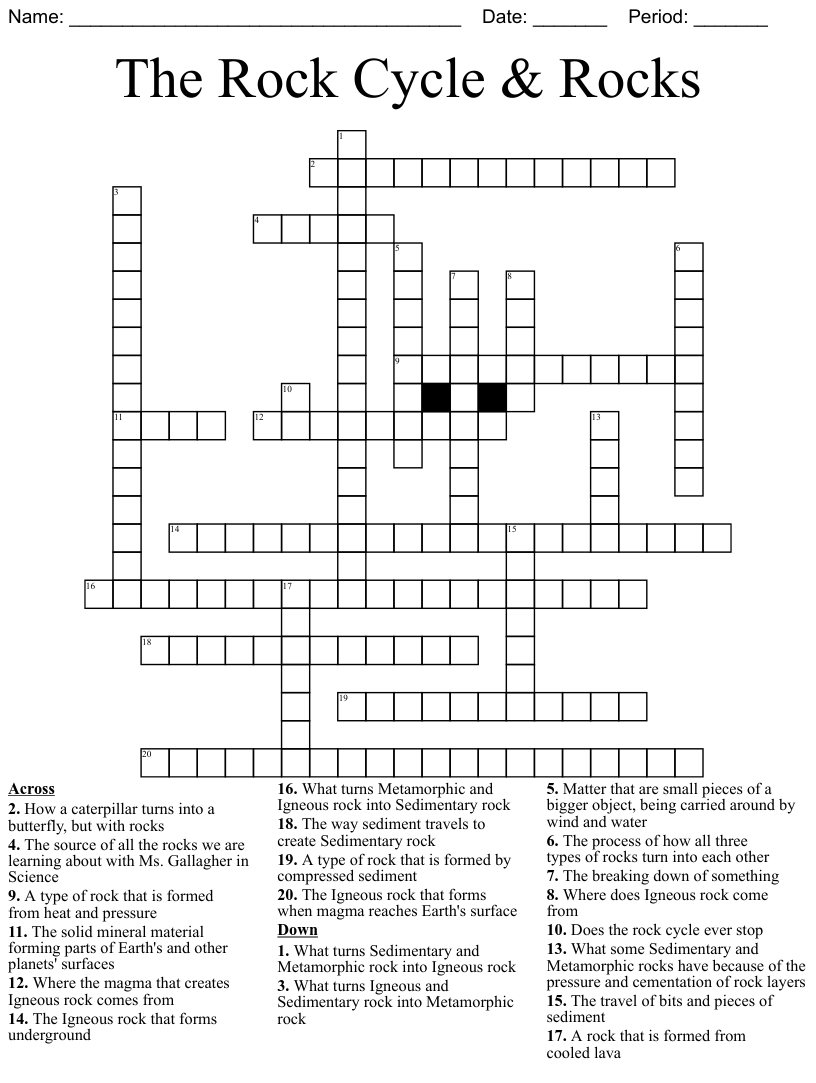 Rock Cycle Crossword WordMint