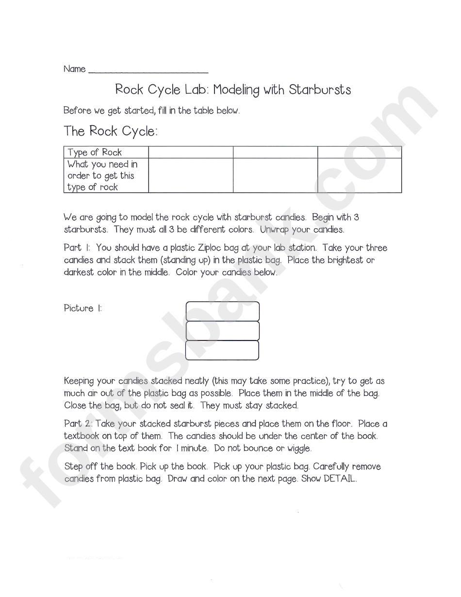 Rock Cycle Lab Modeling With Starbursts Printable Pdf Download