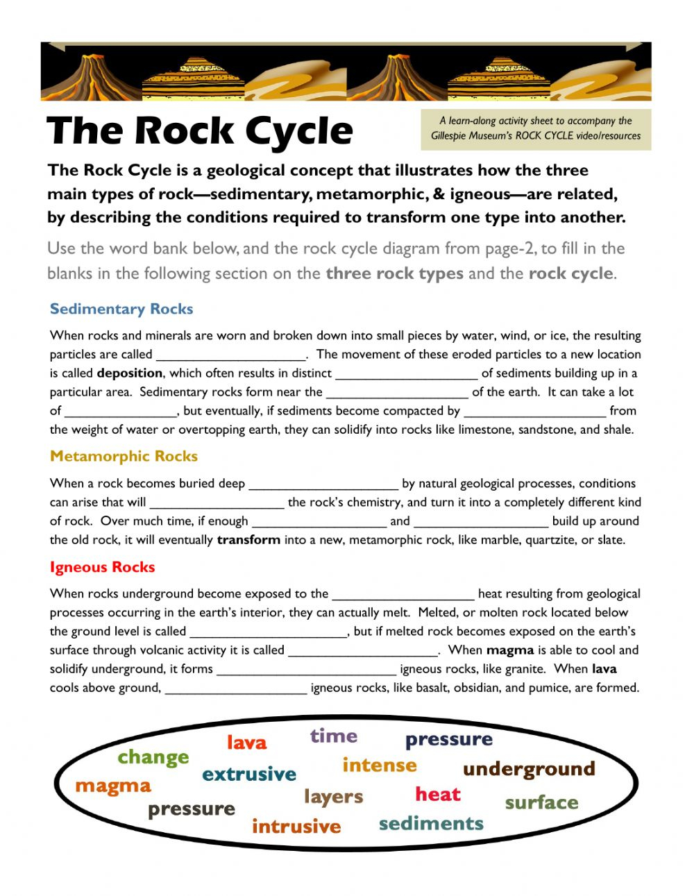 Rock Cycle Worksheet Answers