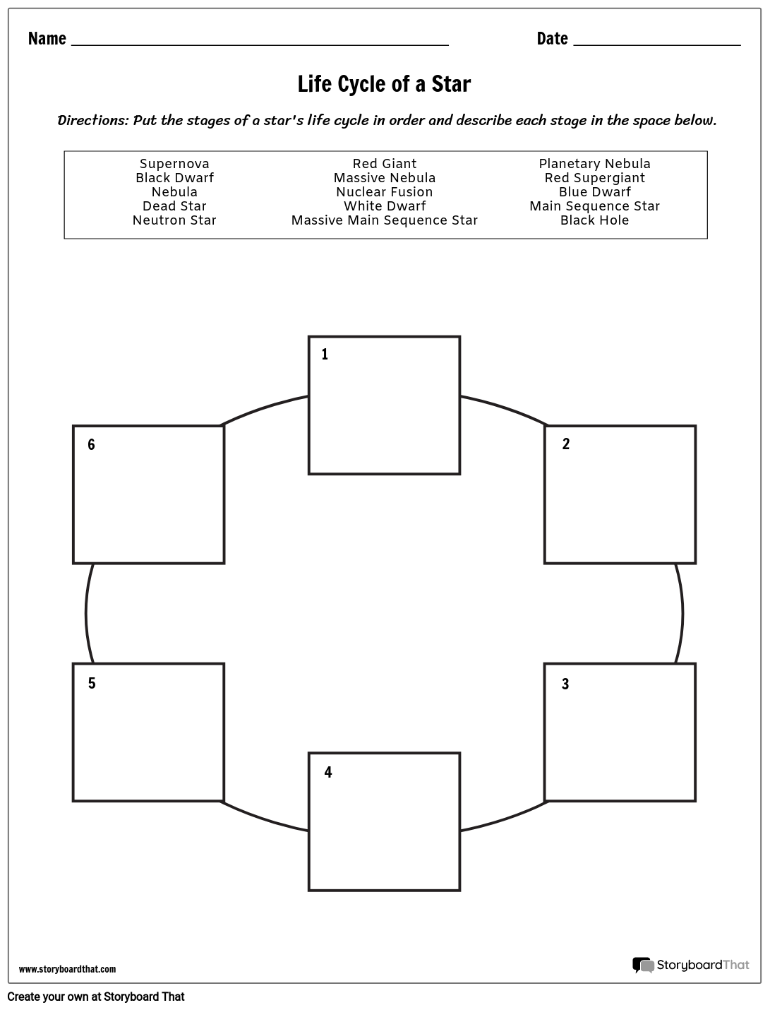 Star Life Cycle Worksheet Storyboard Par Kristen