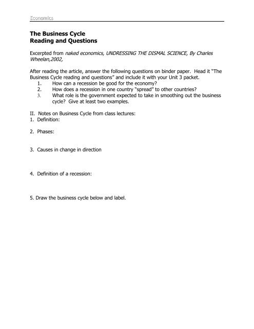 The Business Cycle Worksheet